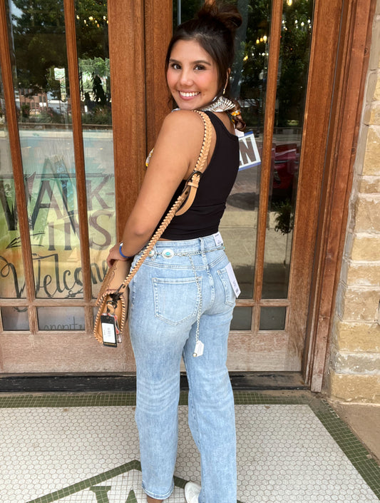 Bottoms | Mica Denim Jeans Dark Ocean Blue Mid Rise Loose Fit Straight Ankle