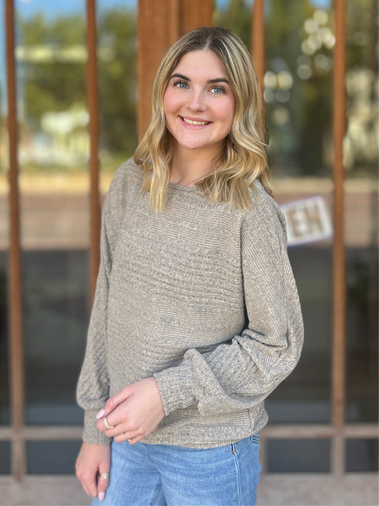 Tops | Sweater Ribbed Crewneck Batwing Khaki