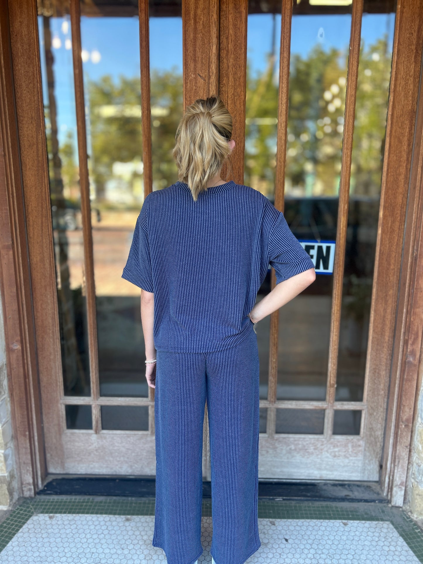 Sets | Raised Rib Short Sleeve Tee & Pants Navy