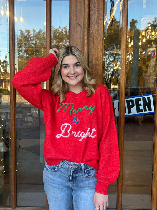 Tops | Sweater "Merry & Bright" Red