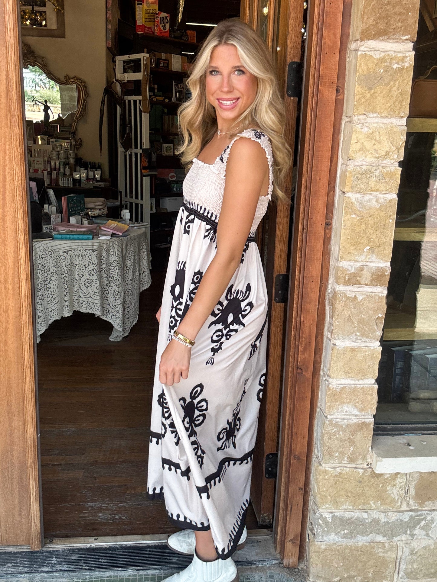 Dress - Boho Print Smocked Maxi