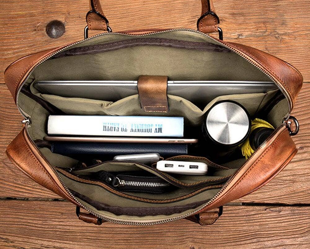 Full Grain Leather Briefcase-Laptop Shoulder Bag