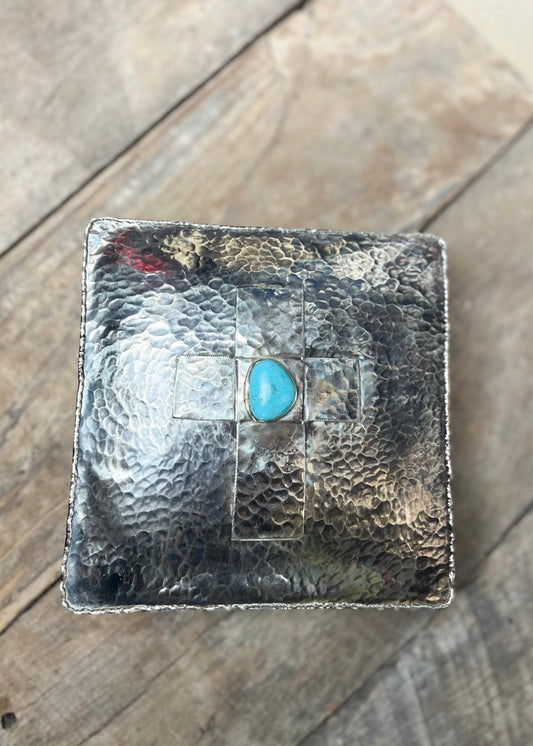 Jewelry Storage | Silver 6X6 Dimpled Box W/ Cross