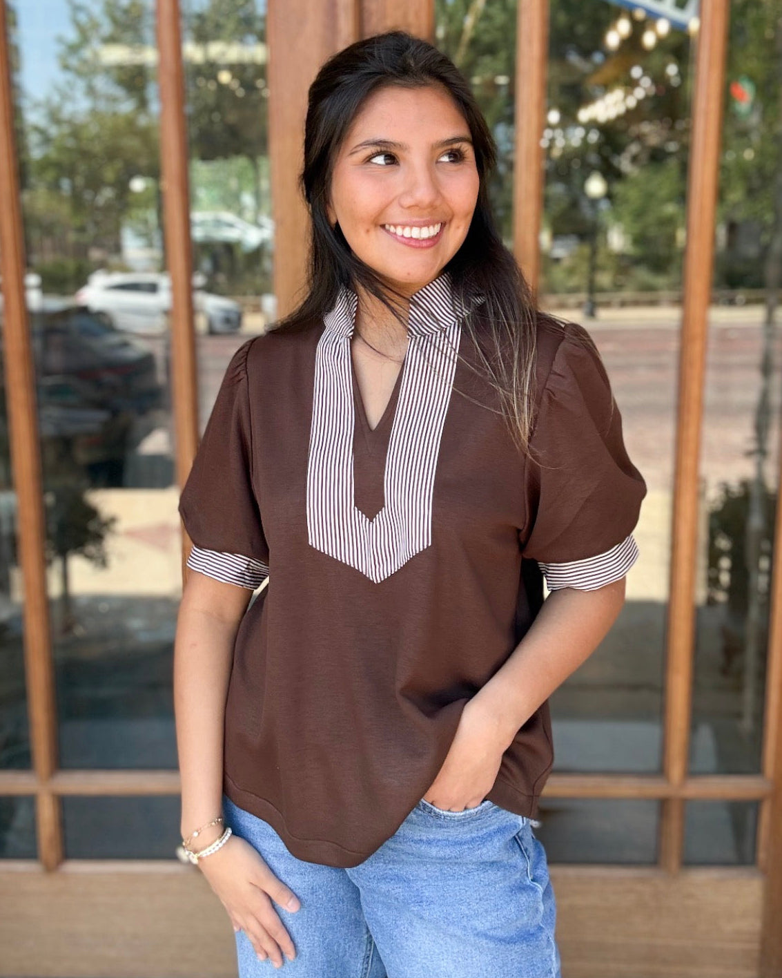 Blouse - Jodifl Espresso Puff Sleeve
