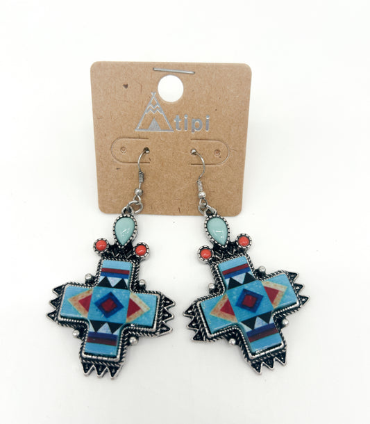 Jewelry | Earrings Mini Faux Gem Tribal Cross Earrings