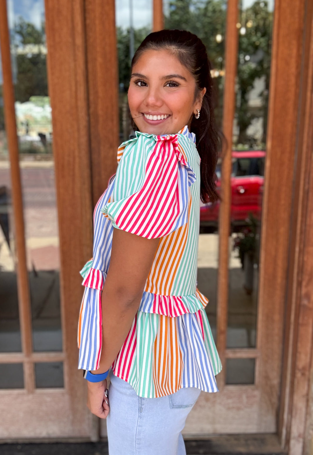Tops| THML Blouse Multicolor Stripe Short Sleeve