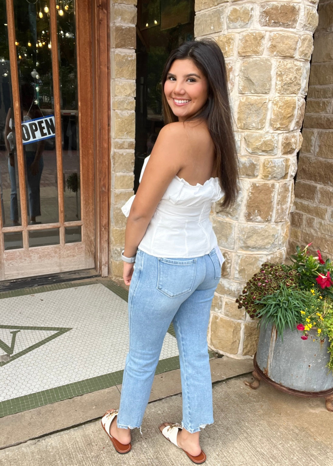Bottoms | Flying Monkey Jeans High Rise Distressed Hem Crop Straight