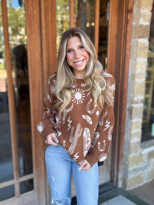 Tops | Sweater Western Graphic Oversized Knit