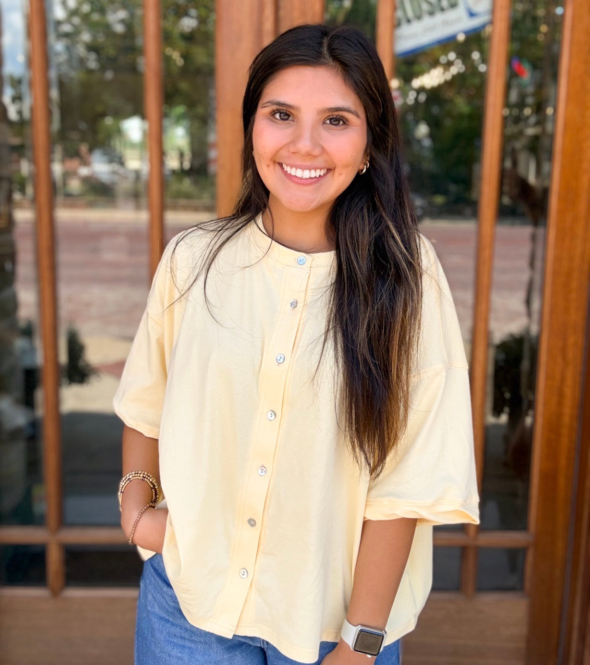 Top - Yellow Oversized Button Front