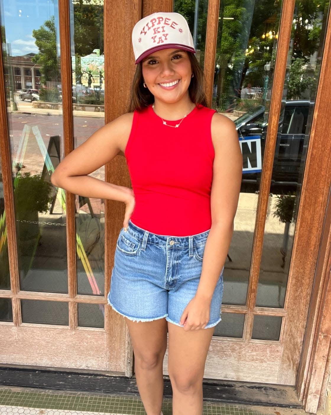 Tops | Bodysuit Red Round Neck Sleeveless