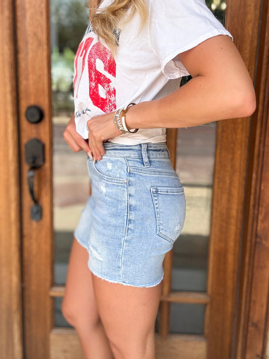Mica Denim Shorts - High Rise Midi