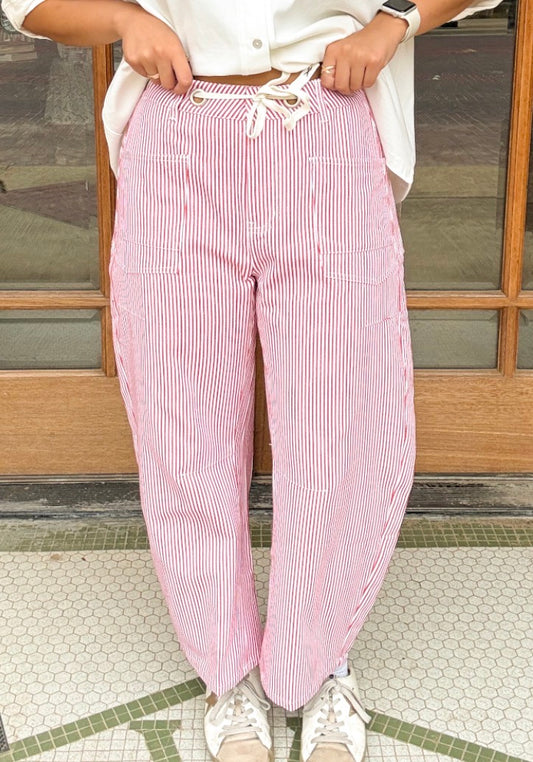 Jodifl Pants - Red & White Cropped Cargo