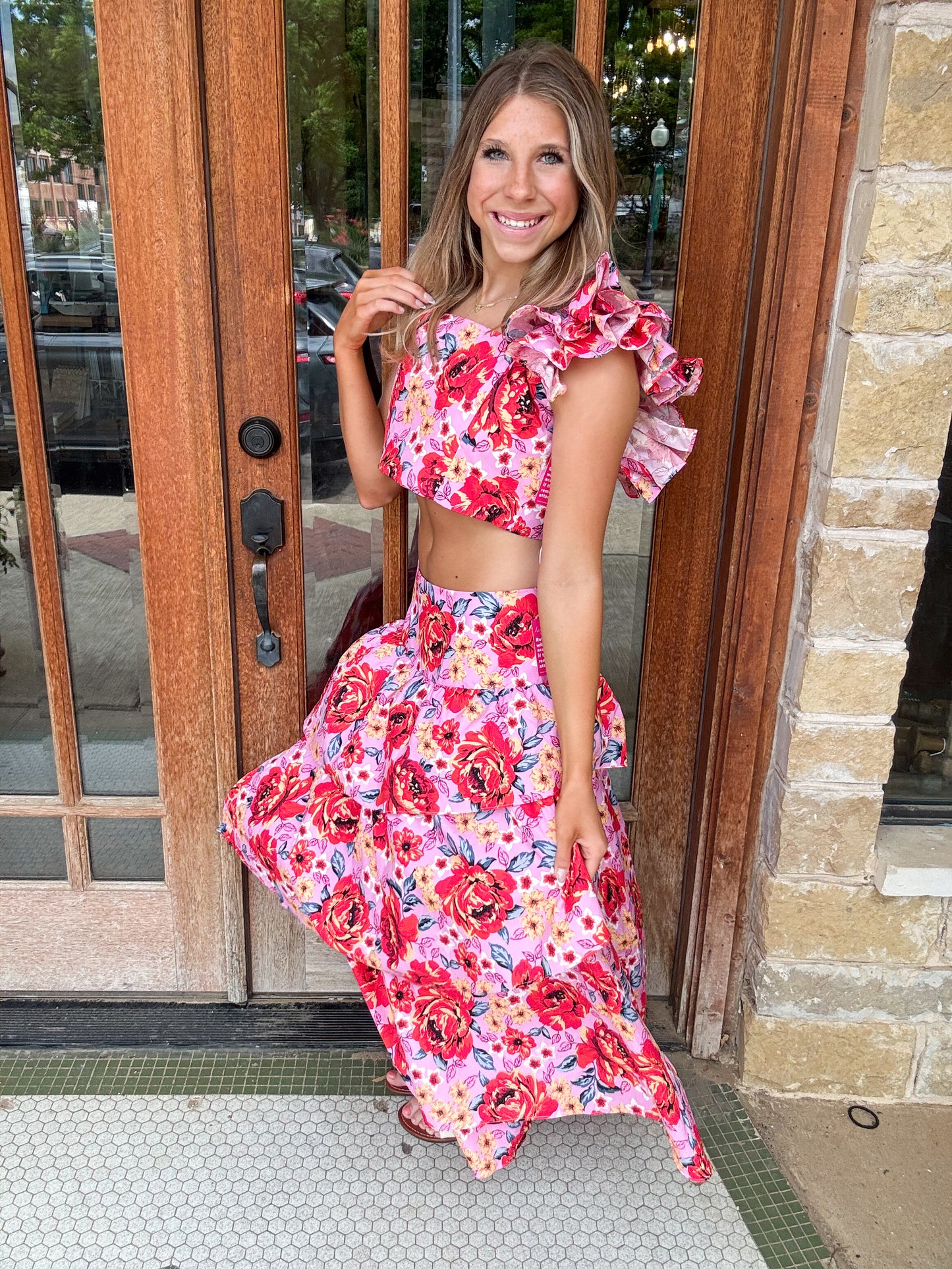 Sets | Maxi Skirt /CropTop Baha Mar Daisy Days Floral Below Waist Tiered Skirt