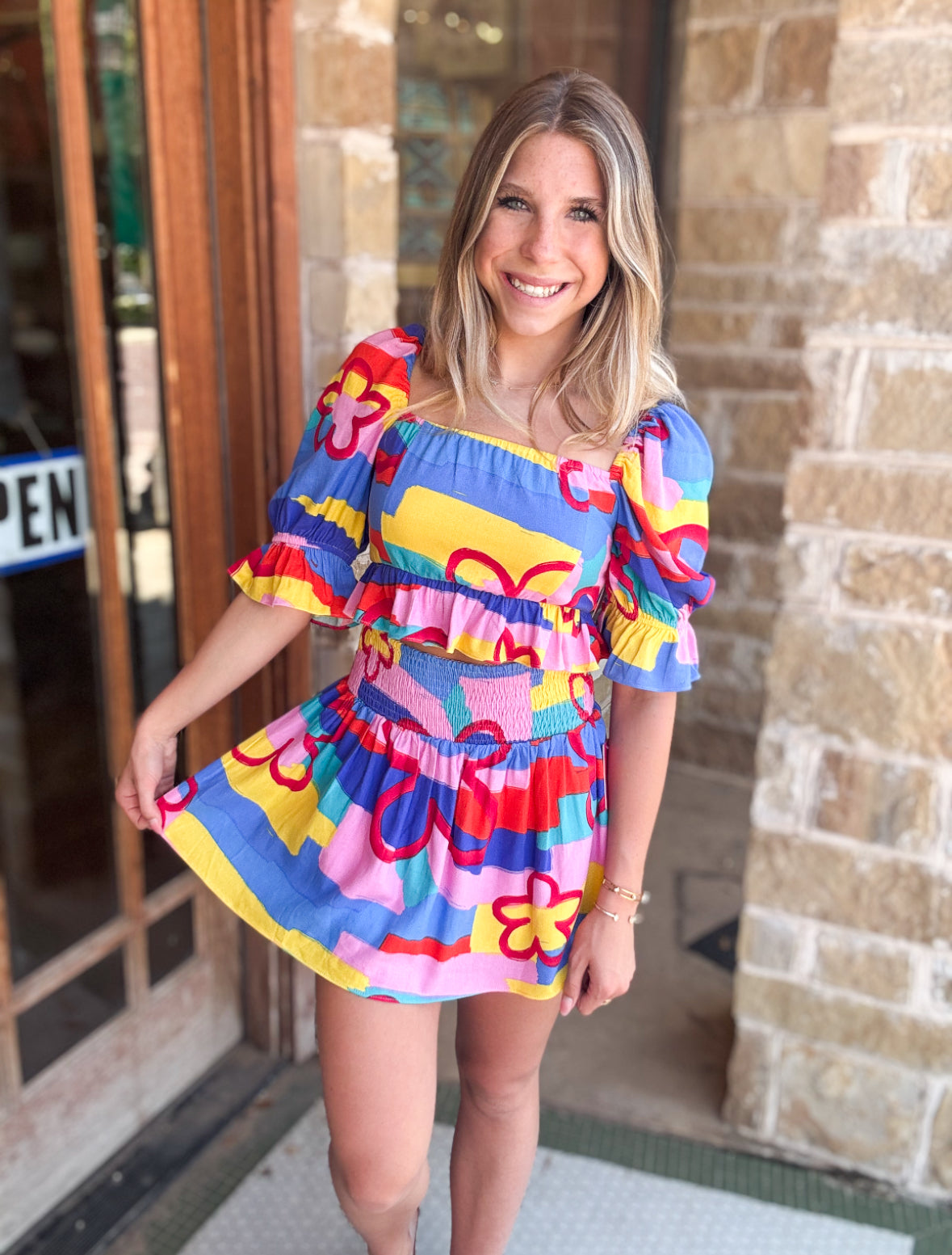 Sets | Buddy Love Crop Top/Mini Skirt Bright Floral Salsa Keeping It Casual
