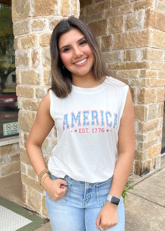 White 4th of July America 1776 Graphic Tank Top