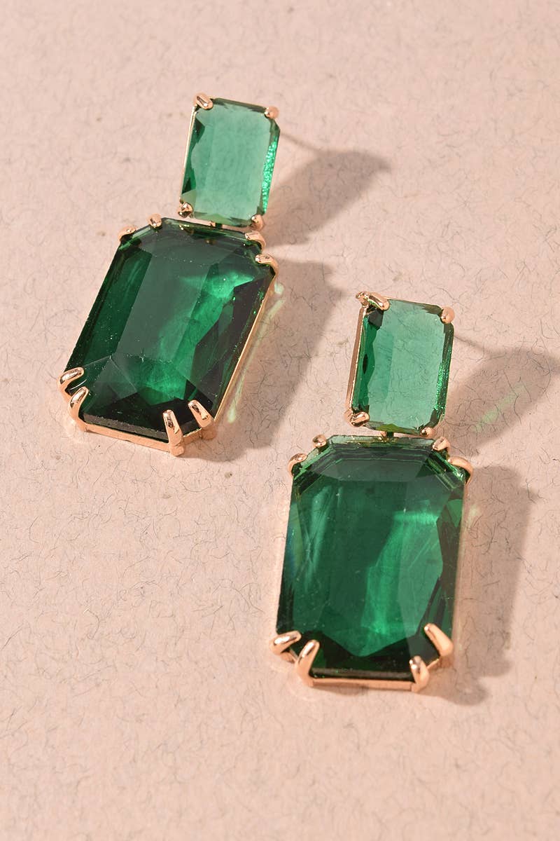 Earrings - Green Oversized Rectangular Crystal
