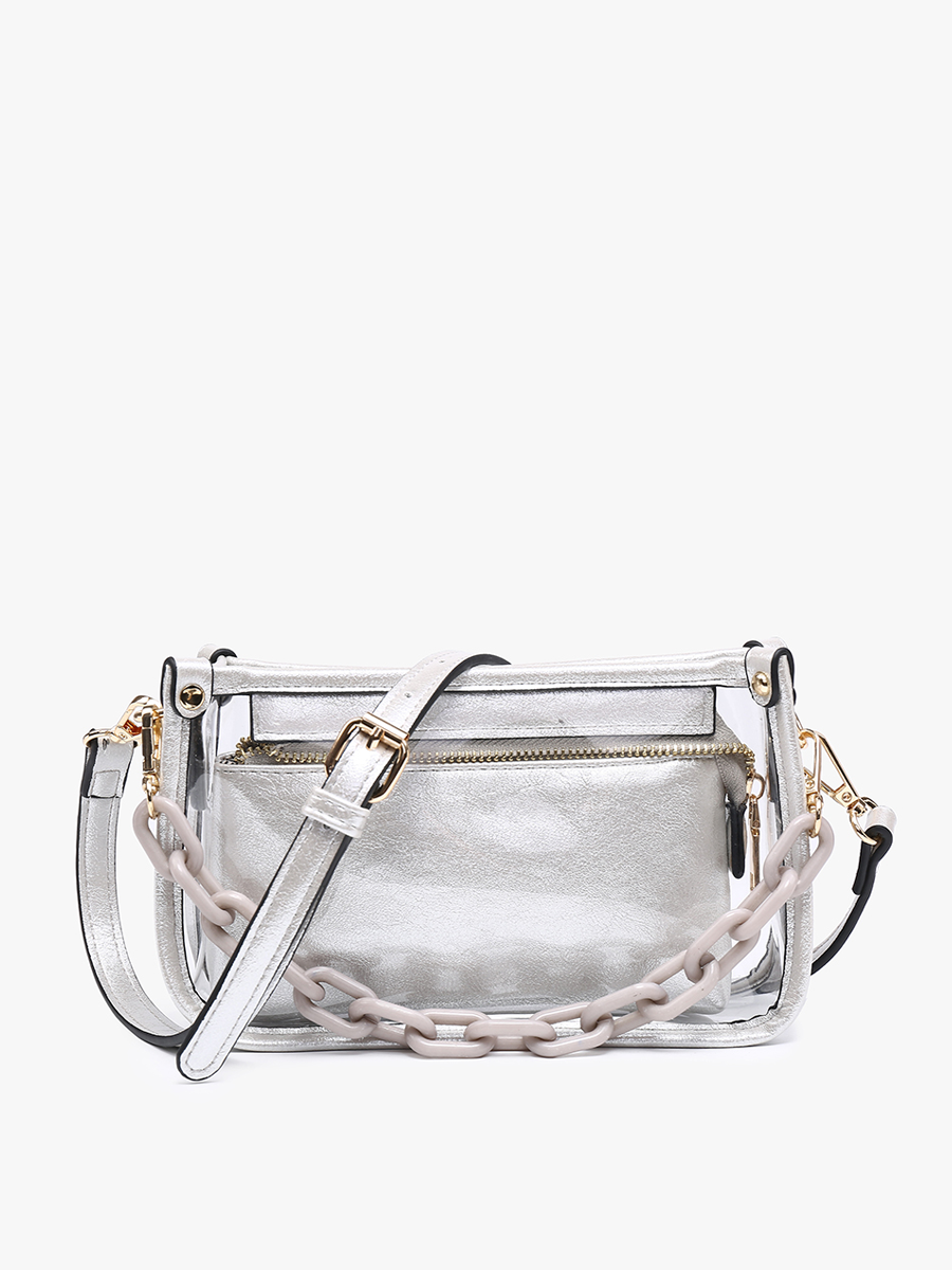 Taupe Jessica Clear Crossbody w/ Chain