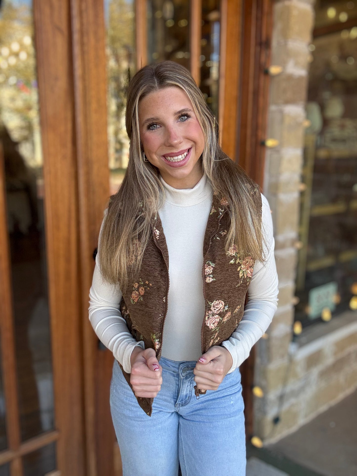 Floral Quilted High Neck Vest