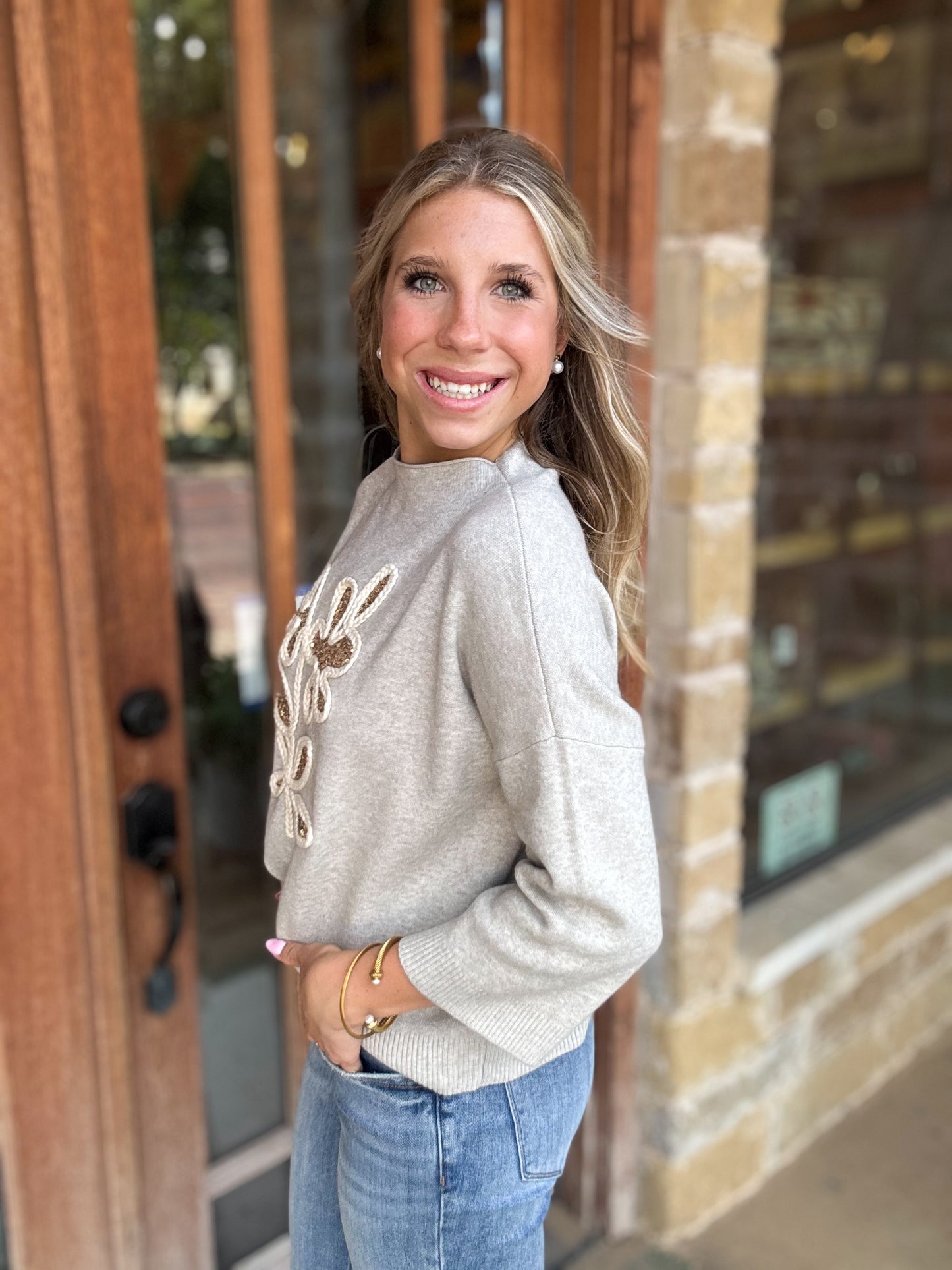 Tops | Sweater Oatmeal Funnel Neck Bronze Leaf