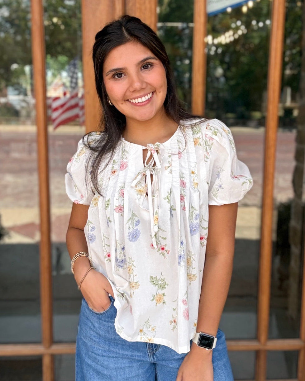 Blouse - Floral Pintuck