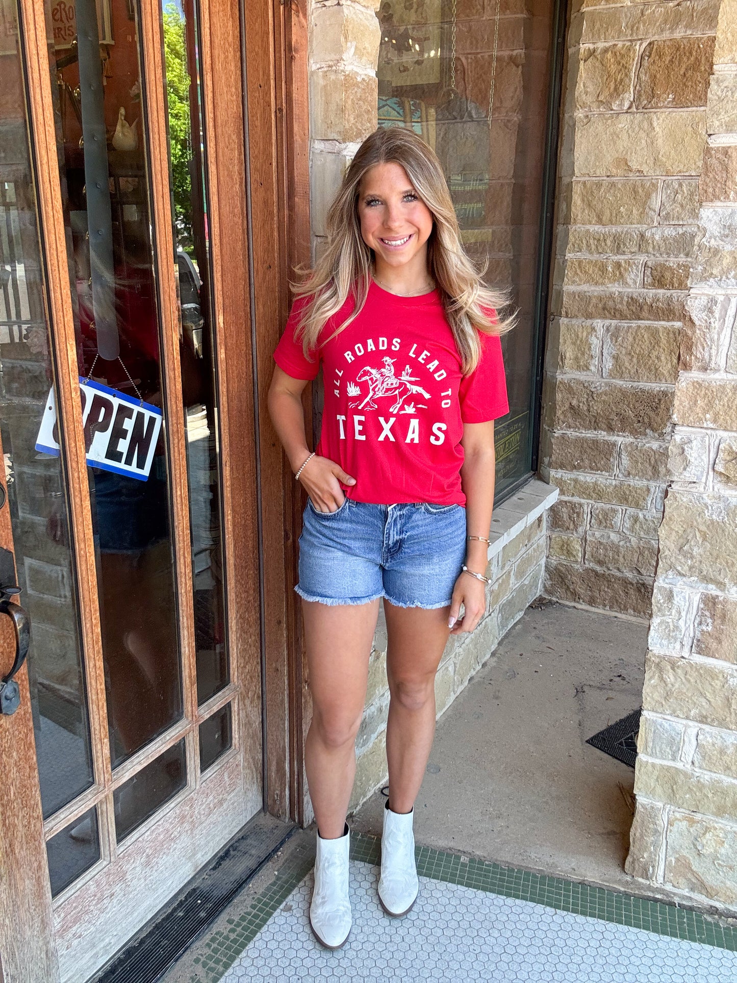 Tops | Tee Red All Roads Lead to Texas