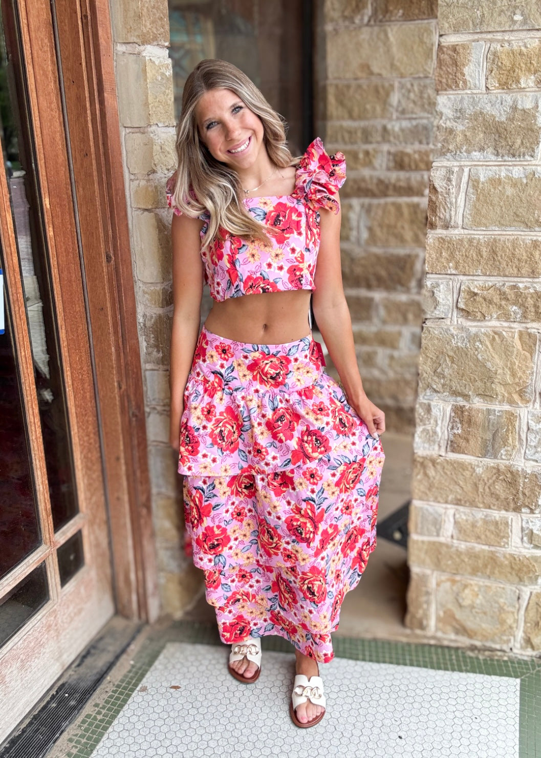 Sets | Maxi Skirt /CropTop Baha Mar Daisy Days Floral Below Waist Tiered Skirt