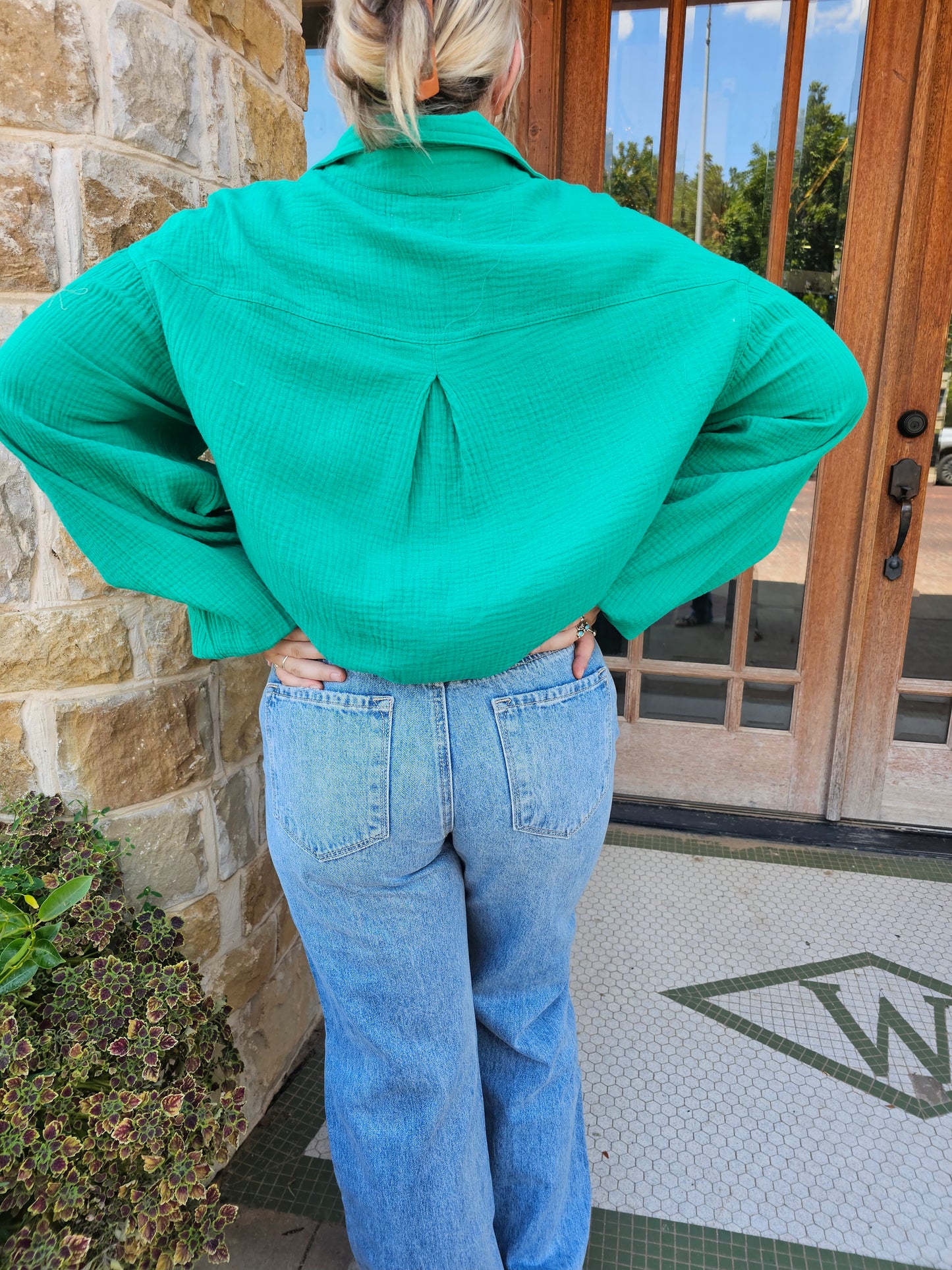 Tops | Blouse Kelly Green Long Sleeve Button Up
