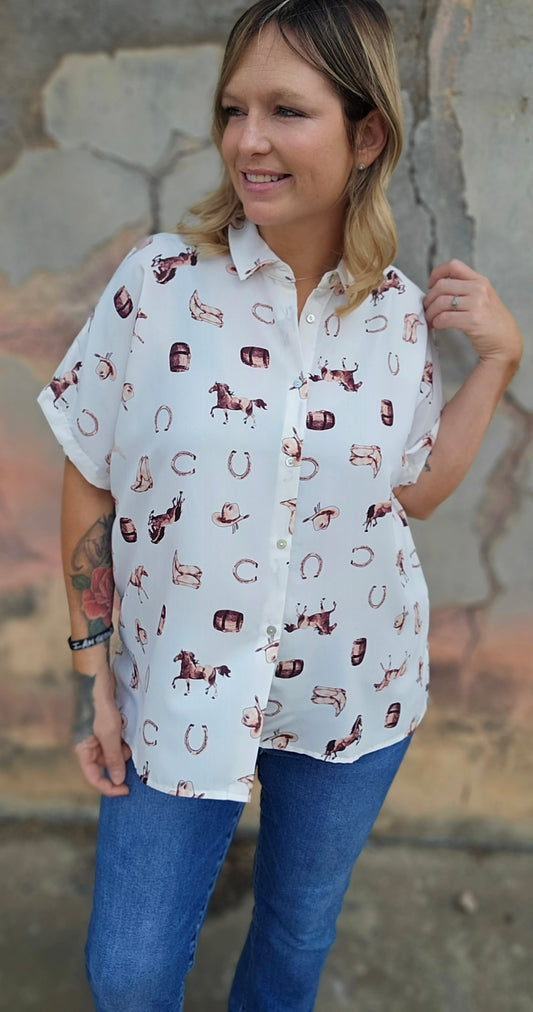 Tops | Western Inspired Collared Button Front