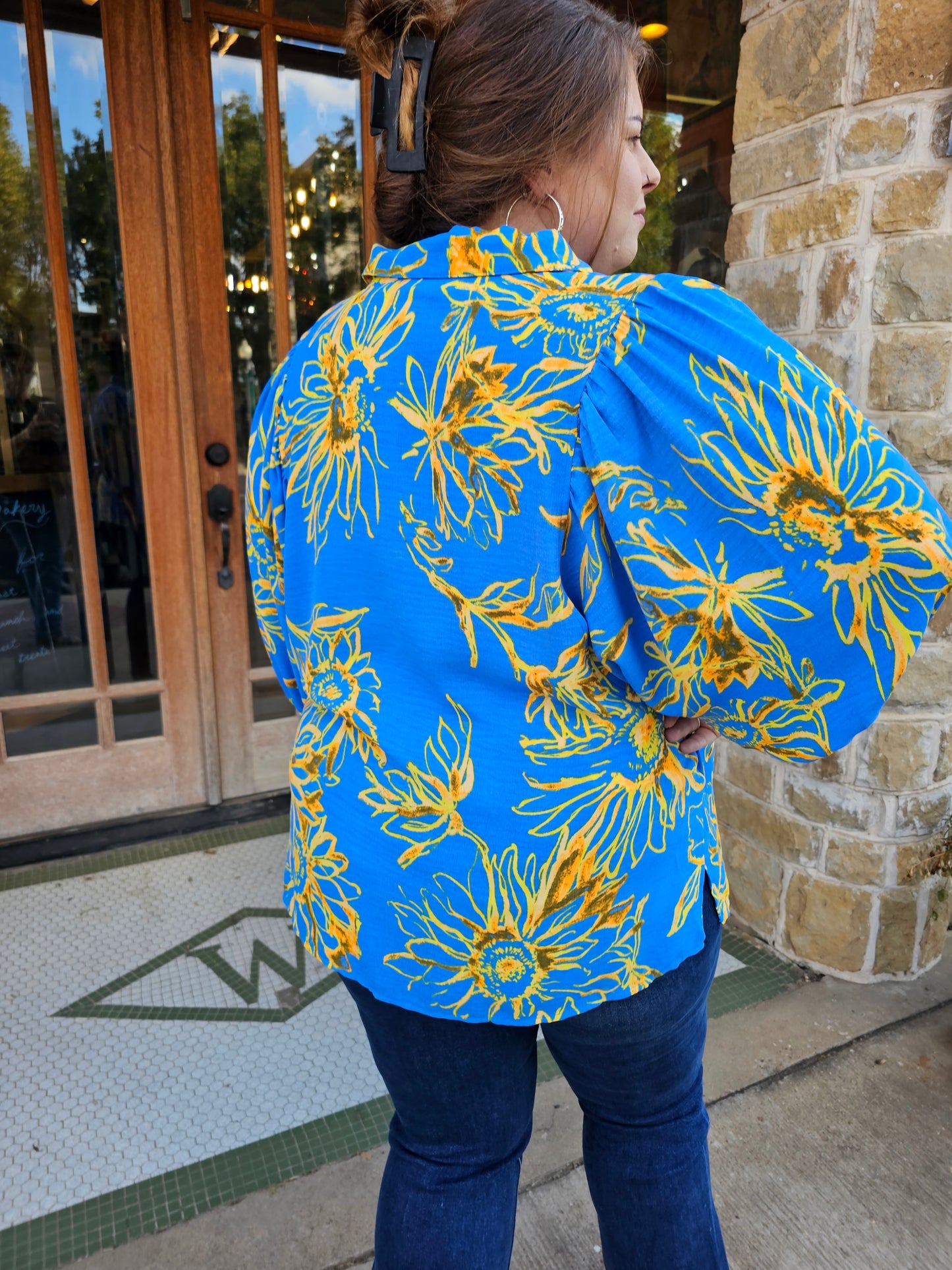 Tops | Plus Size Blouse Bold Floral Printed Puff Sleeve