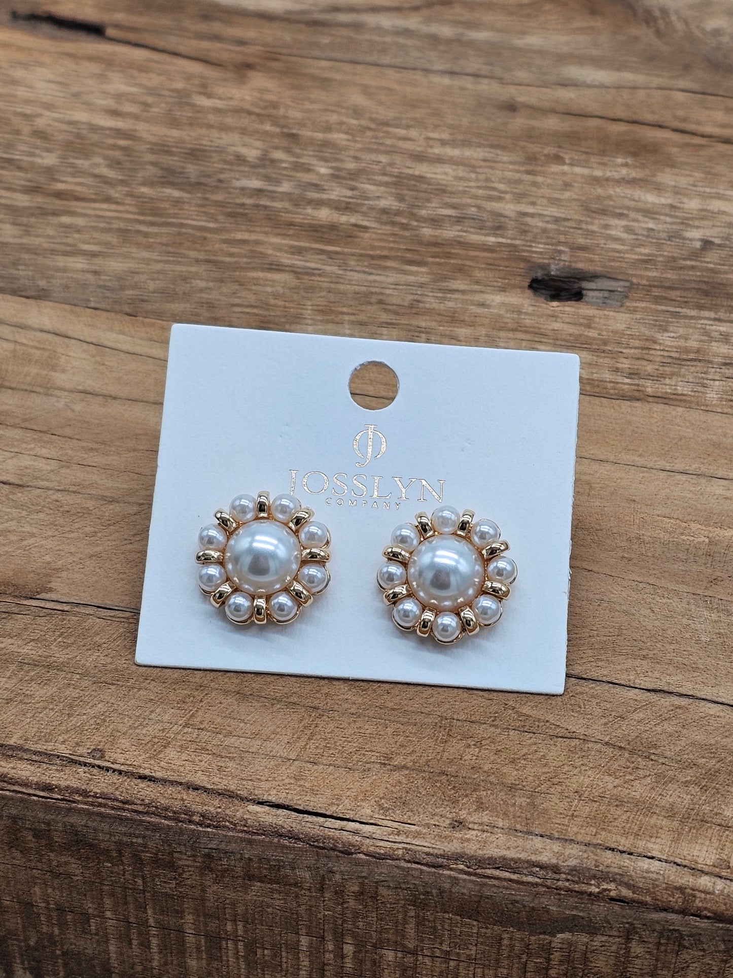 Round Flower Pearl Stud Post Earrings