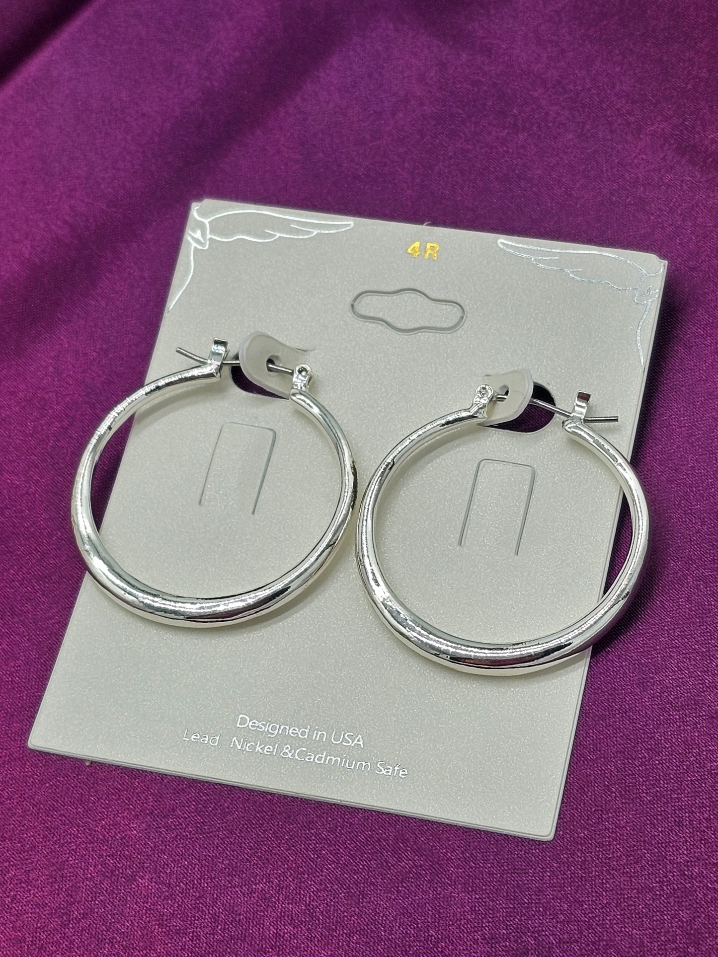 Earrings - Silver Round Metal Hoop