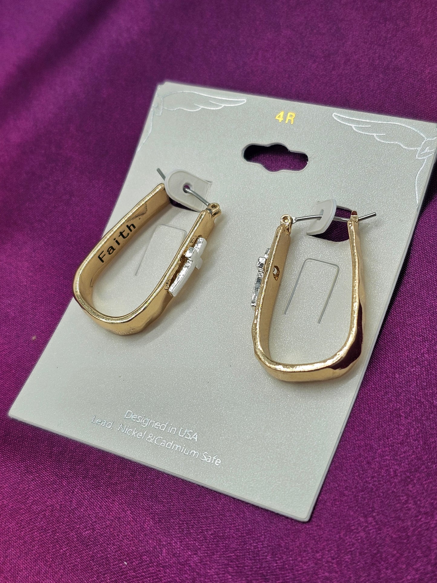Earrings - Gold Faith Cross Hoop