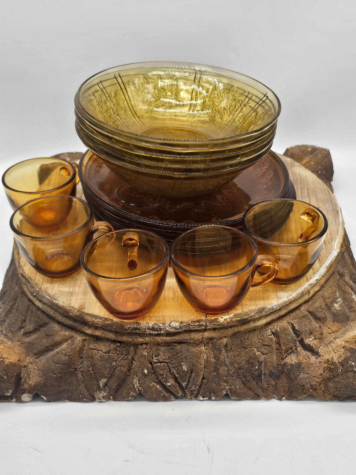 Dinnerware Set - Vintage Amber Glass