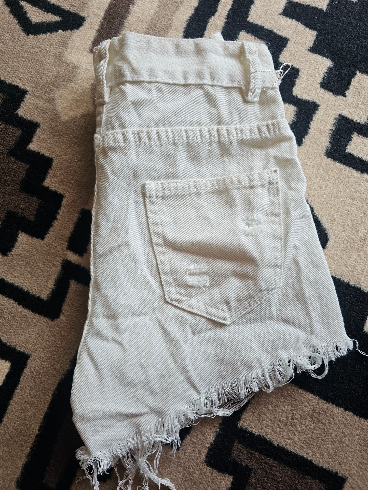Shorts - White High Waist Ripped Denim