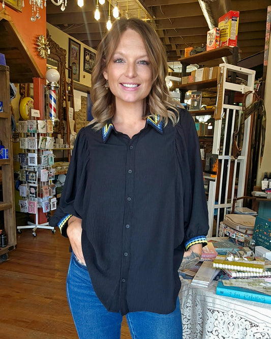 Blouse - Midnight Trim Button Front