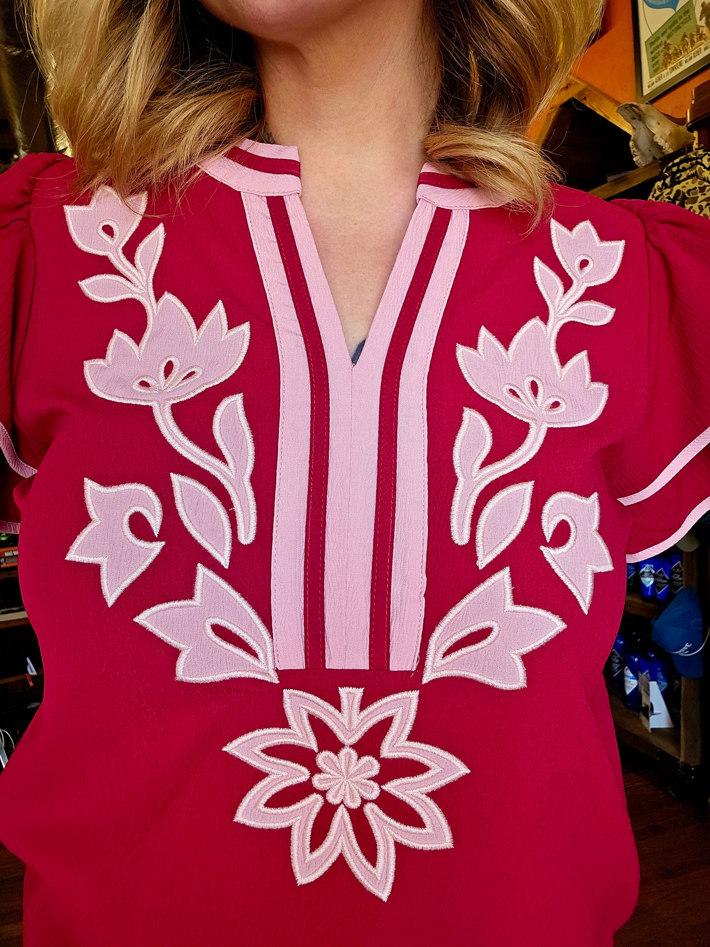 Blouse - Jodifl Berry Blossom Flutter Sleeve