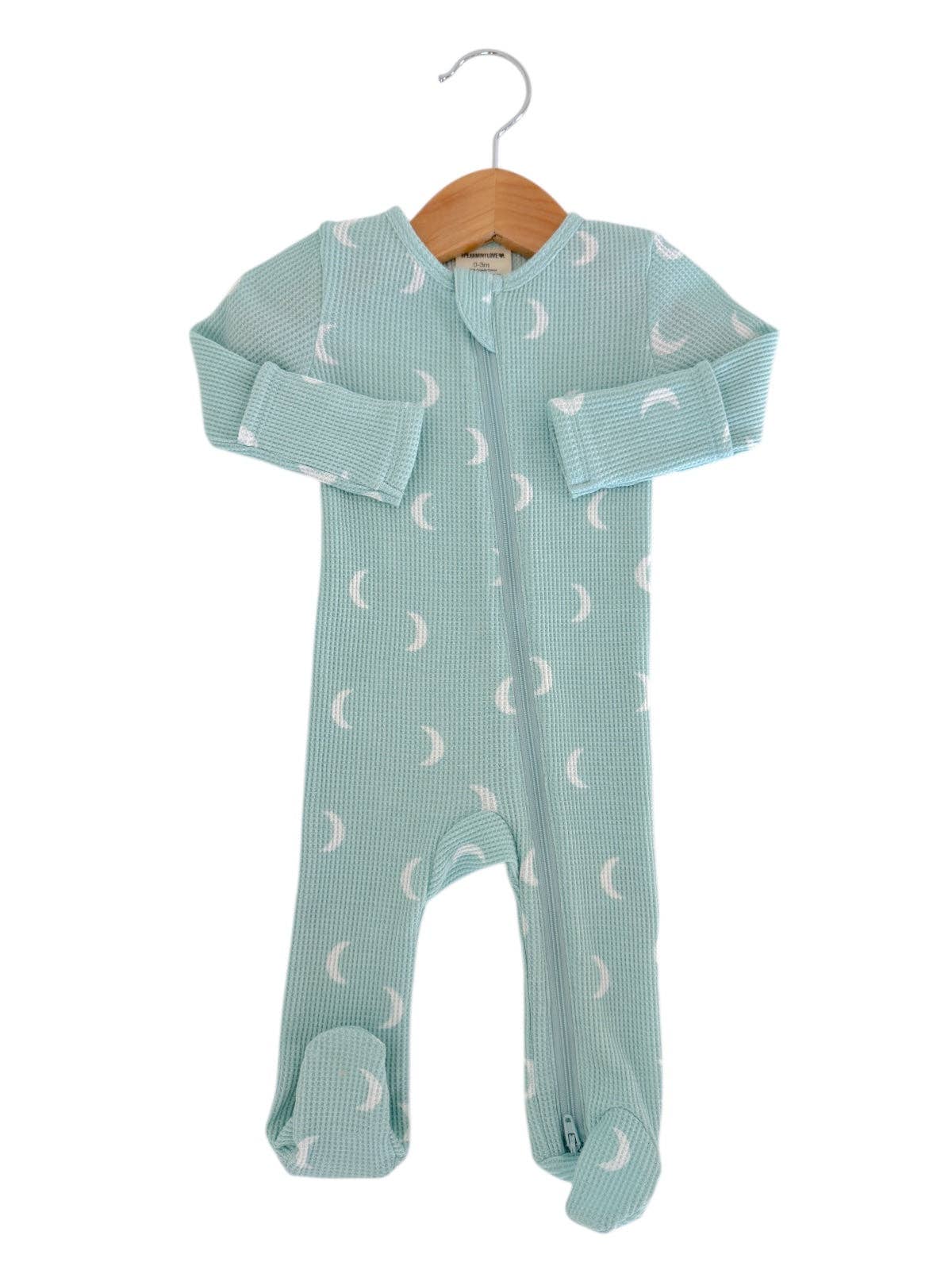 Baby | Light Blue Moon Organic Waffle 2-Way Zip (0 - 3 mo.)
