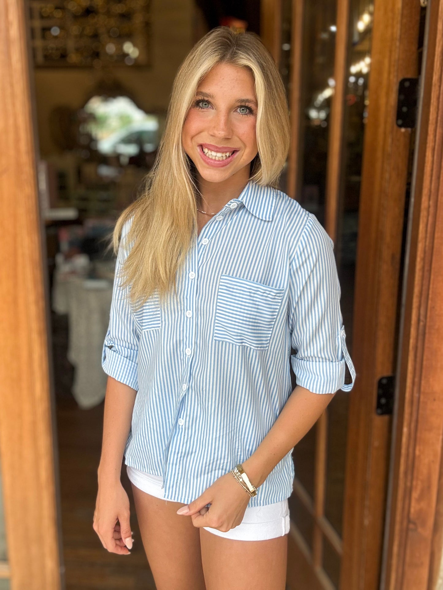 Top - Blue Striped Button Down