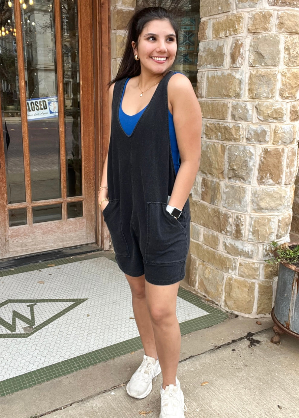 Mono B Black Cotton Blend Relaxed Fit Romper