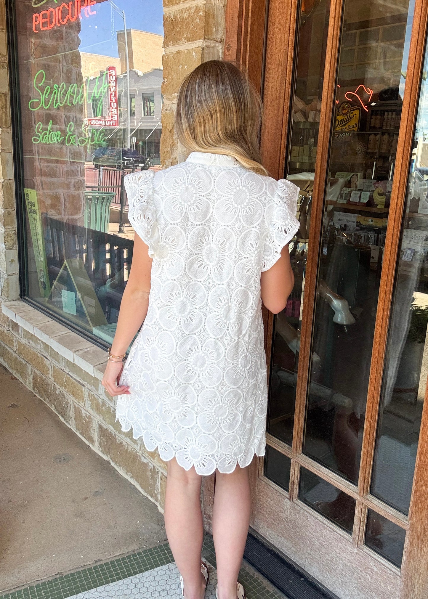 White Woven Lace Mini Dress