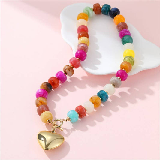 Necklace - Multi Beaded Heart Charm Toggle