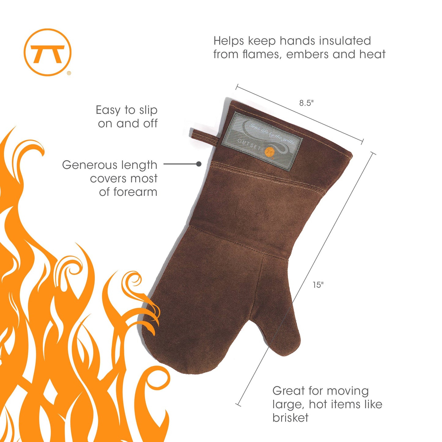 Home and Garden | Outset Grill Mitt Brown Leather, 8.5” x 15”