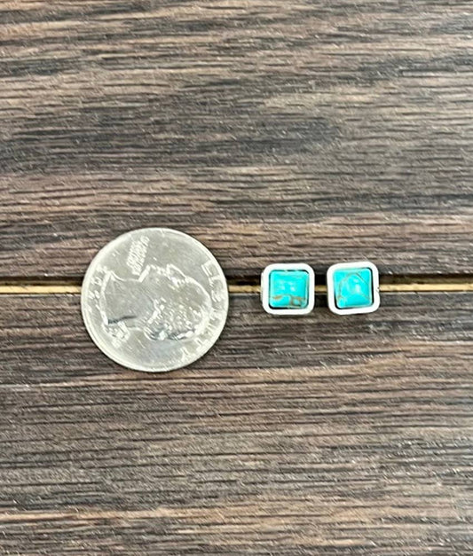 Earrings - Square Turquoise Stud