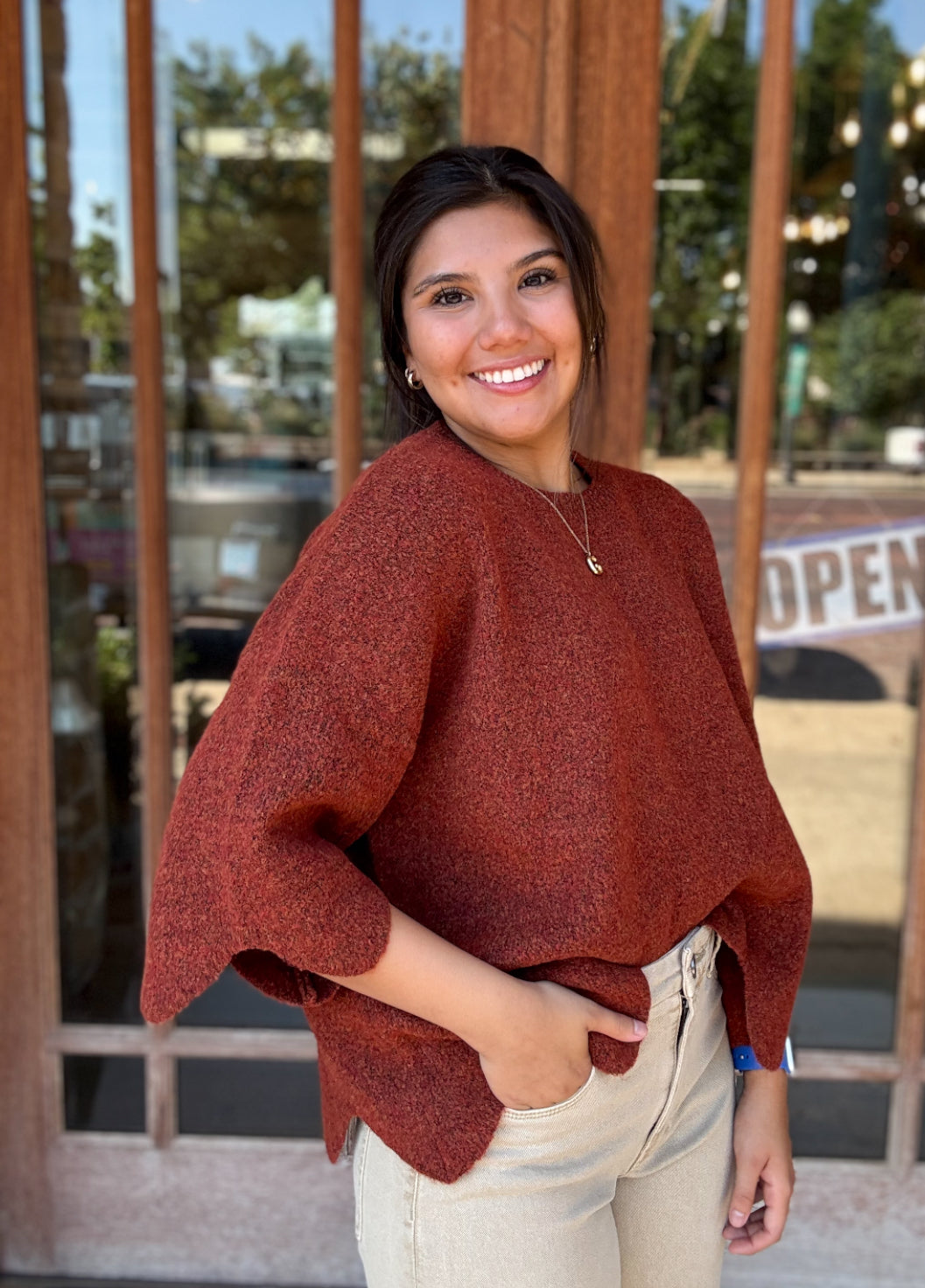 Tops | Sweater Rust Scallop Hem