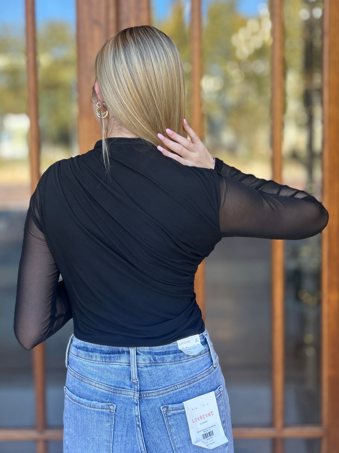 Mesh Black Ruched Bodysuit