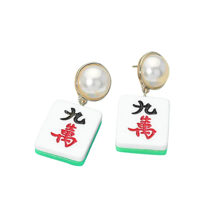 Earrings - Pearl Accent Mahjong