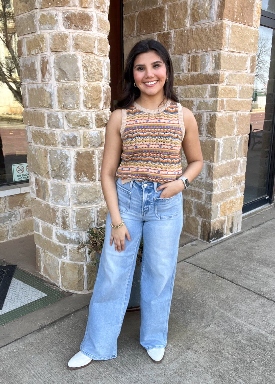 Top | Taupe Multi Color Knit Woven Vest Top