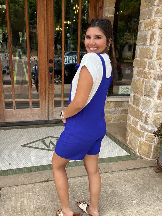 Rompers | Royal Blue Solid Color Front Lower Patch Pockets