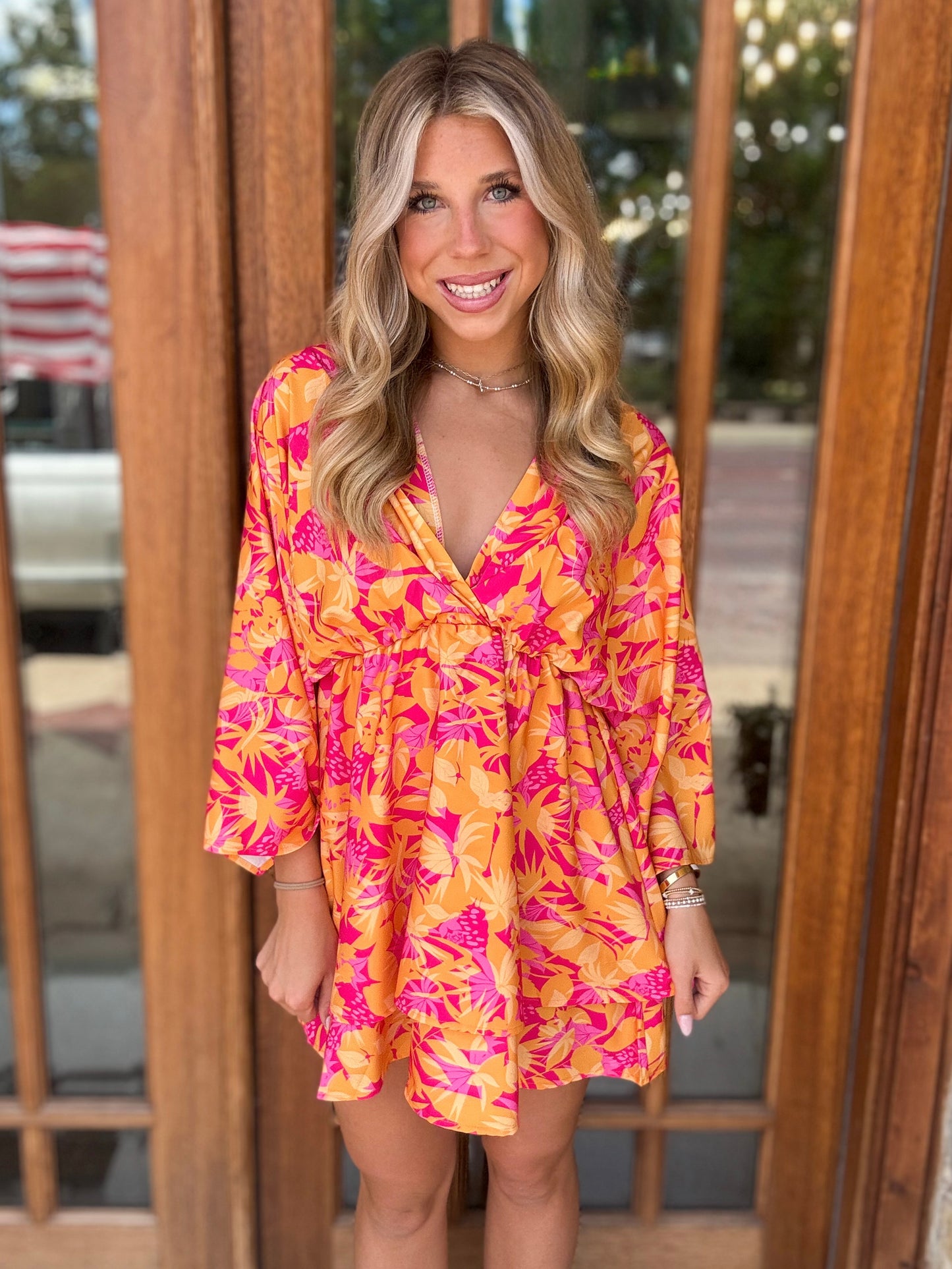 Dress - Orange Floral Mini