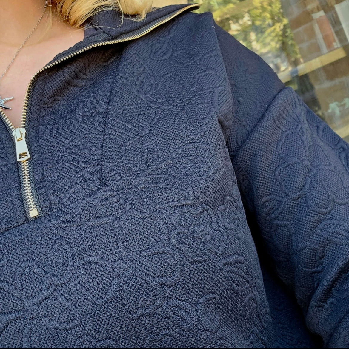 Set - Black Floral Quarter Zip & Pants